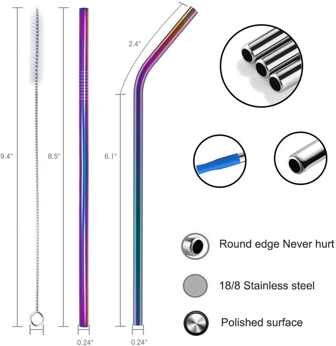 Stainless Steel Straws - 8 Pack