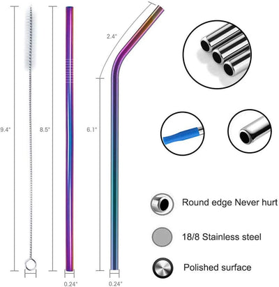 Stainless Steel Straws - 8 Pack