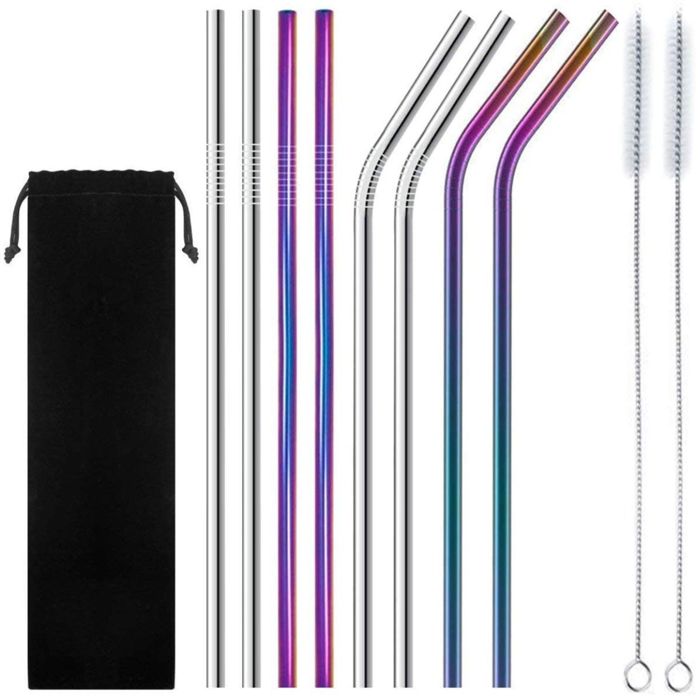 Stainless steel straws with black straw pouch and cleaning brush pack of 8