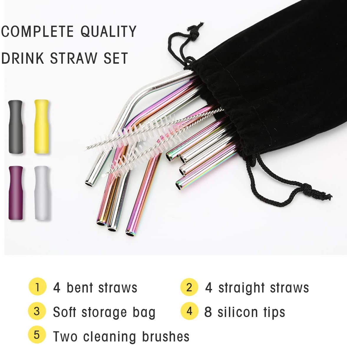 Stainless Steel Straws - 8 Pack