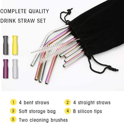 Stainless Steel Straws - 8 Pack