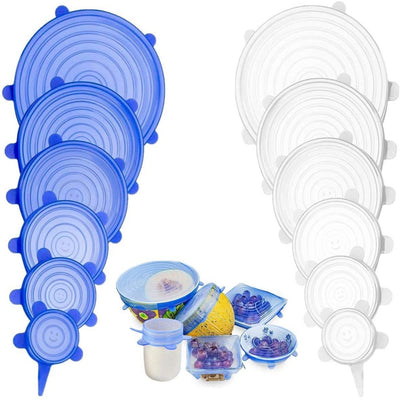 blue and clear silicone stretch lids set of 12