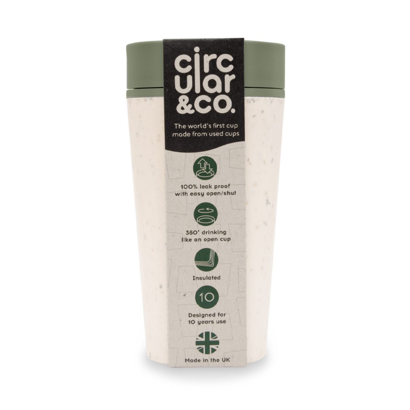 Green and cream Circular Eco Friendly travel mug