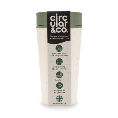 Green and cream Circular Eco Friendly travel mug
